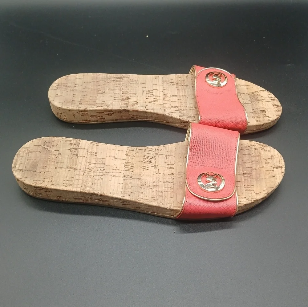 Michael Kors Lee Leather Slide Sandals Coral Reef​​​